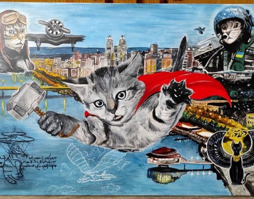 Кот разбил машину и в качестве компенсации — стал героем картины