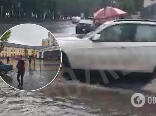 В Киеве из-за ливней произошел потоп: падали деревья, а иномарка ушла под землю. Фото, видео