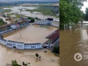 Стадион в Керчи полностью ушел под воду. Фото и видео