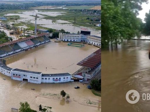 Стадион в Керчи полностью ушел под воду. Фото и видео