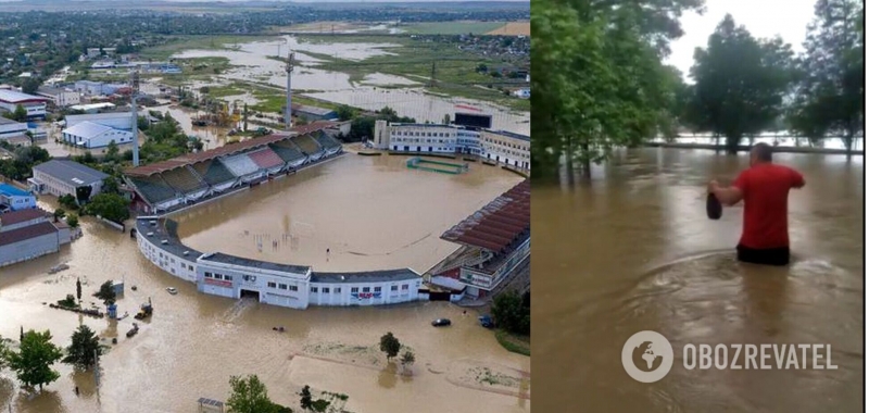 Стадион в Керчи полностью ушел под воду. Фото и видео