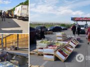 Захват »Столичного»: продавцы устроили рынок прямо на дороге. Фото, видео