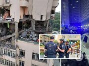 Появилось видео первых минут после попадания обломков ракеты в многоэтажку в Киеве